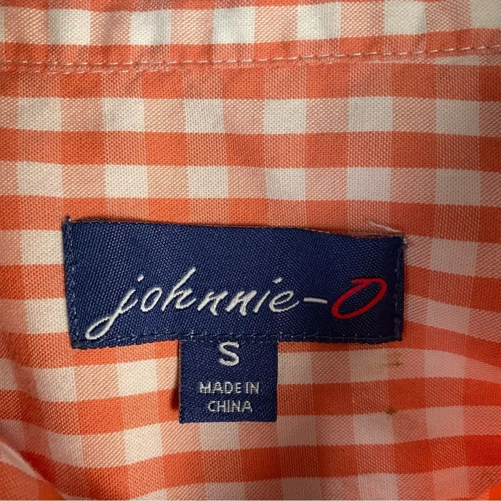 Johnnie-O Men’s Coral White Checkered Pattern Button Up Cotton Shirt Size S